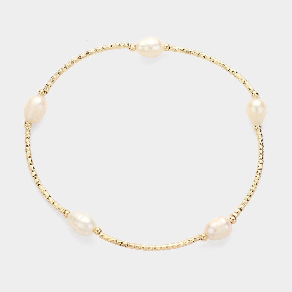 Cream Pearl Pointed Stretch Bracelet - Jewelry Store by Erik Rayo