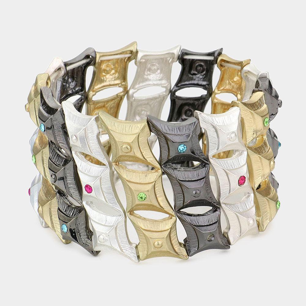 Hematite Stone Accented Diamond Metal Stretch Bracelet - Jewelry Store by Erik Rayo