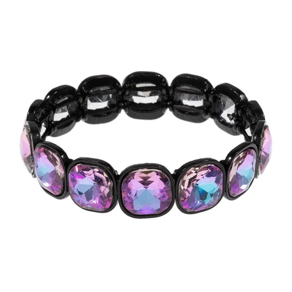 Black Cushion Square Stone Stretch Bracelet - Jewelry Store by Erik Rayo