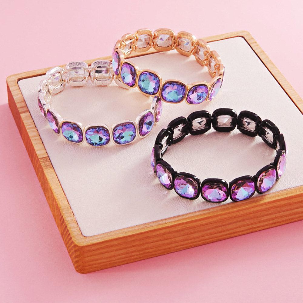 Black Cushion Square Stone Stretch Bracelet - Jewelry Store by Erik Rayo