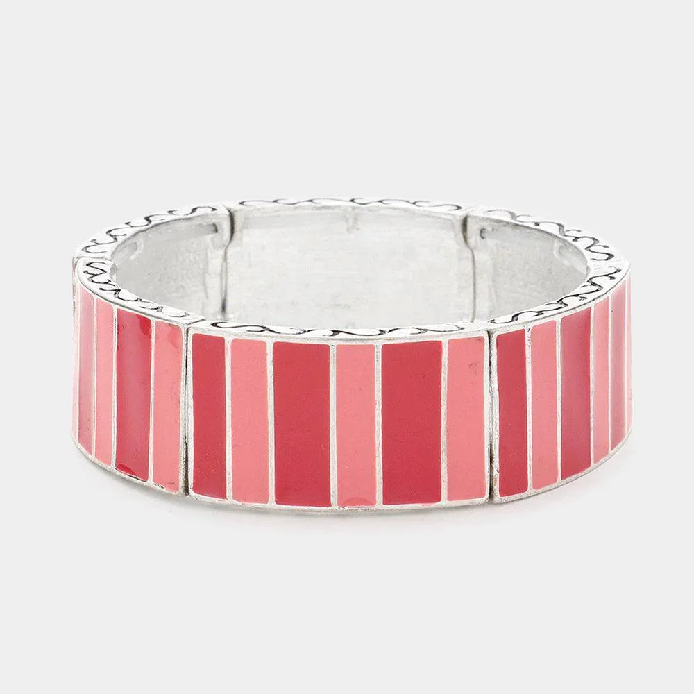 Fuchsia Enamel Rectangle Pattern Stretch Bracelet - Jewelry Store by Erik Rayo
