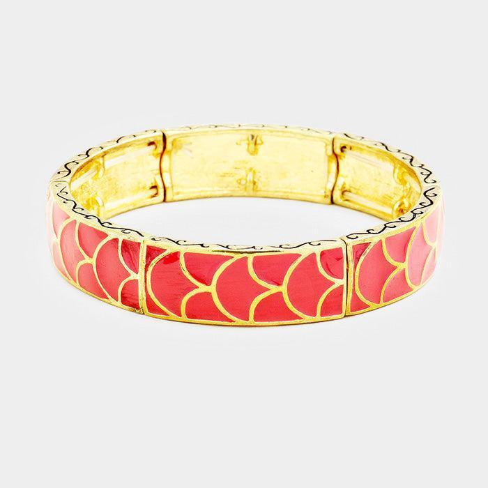 Pink Enamel Abstract Pattern Stretch Bracelet - Jewelry Store by Erik Rayo