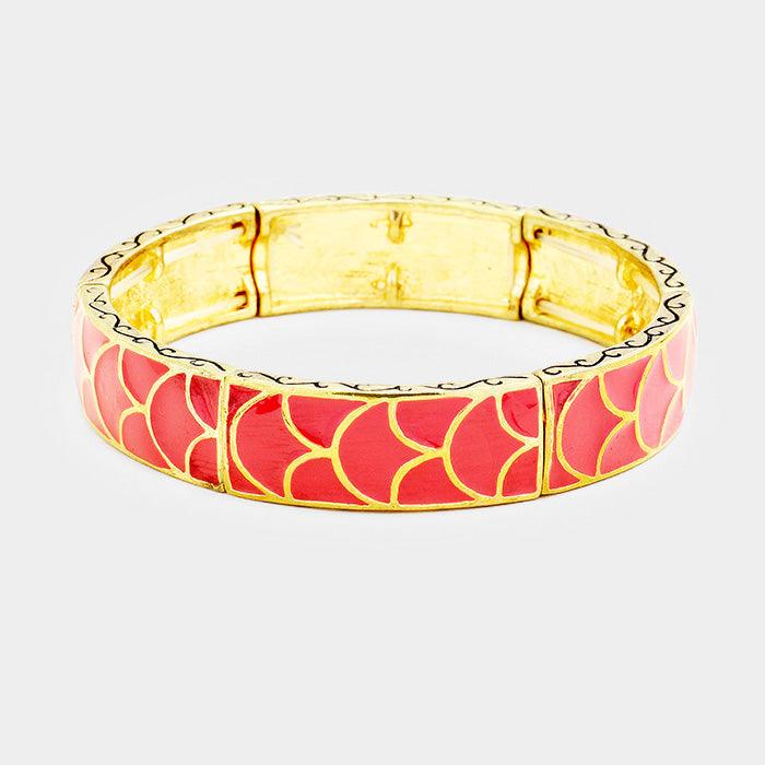 Pink Enamel Abstract Pattern Stretch Bracelet