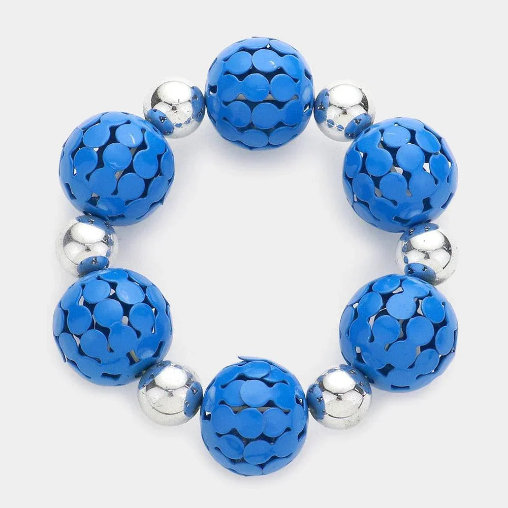 Blue Metal mesh ball stretch bracelet - Jewelry Store by Erik Rayo
