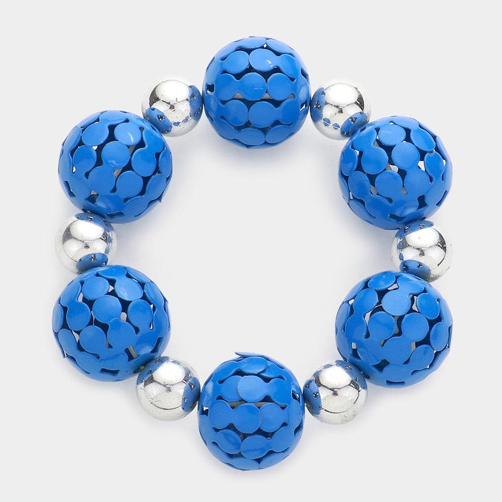 Blue Metal mesh ball stretch bracelet