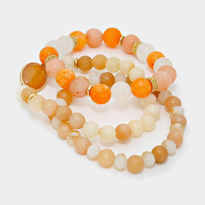 Gold 3Layers Earthy Stone Beaded Stretchable Bracelets - Jewelry Store by Erik Rayo