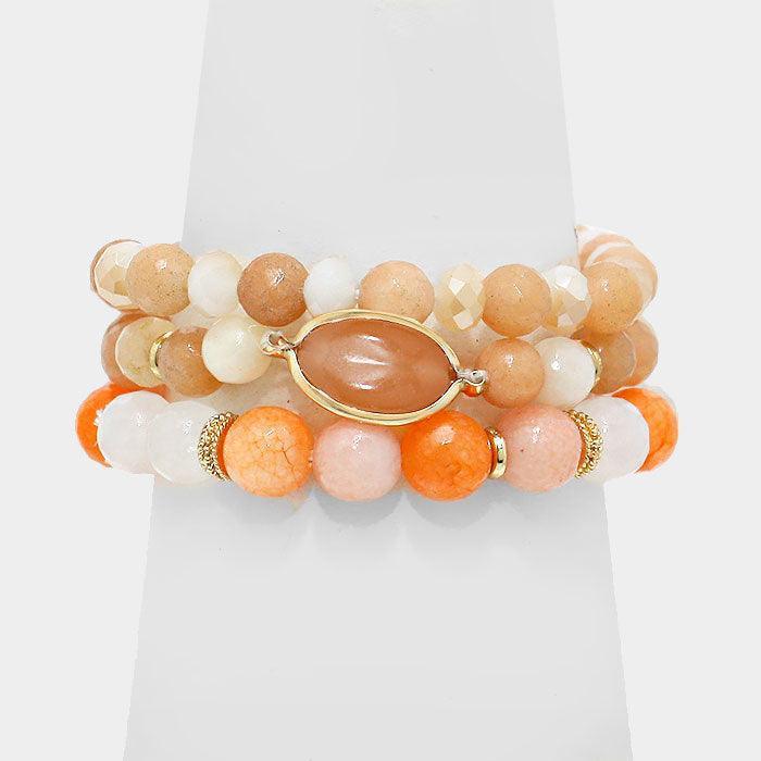 Gold 3Layers Earthy Stone Beaded Stretchable Bracelets - Jewelry Store by Erik Rayo