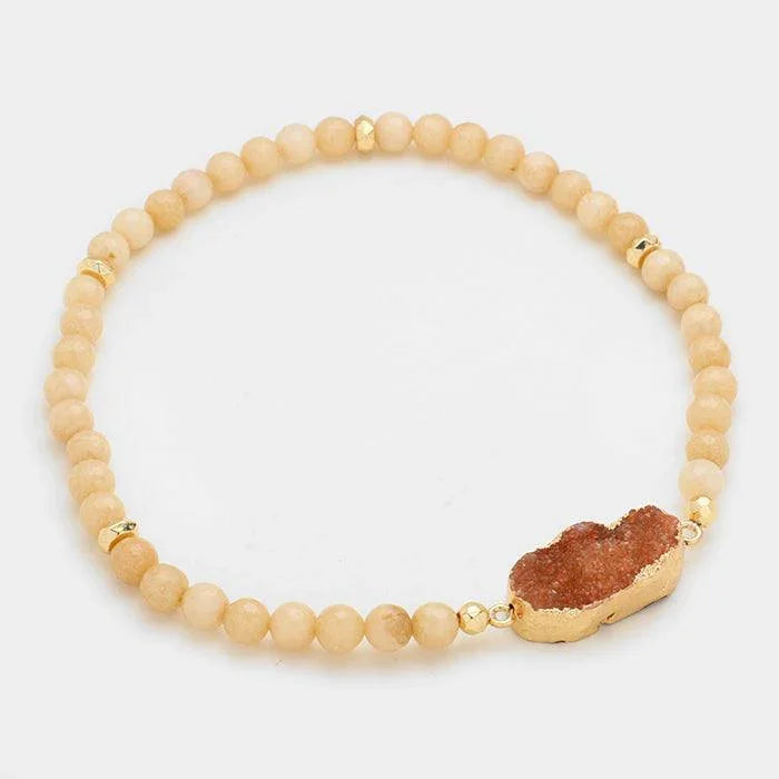 Gold Druzy stone accented natural stone bead strand wrap stretch bracelet - Jewelry Store by Erik Rayo