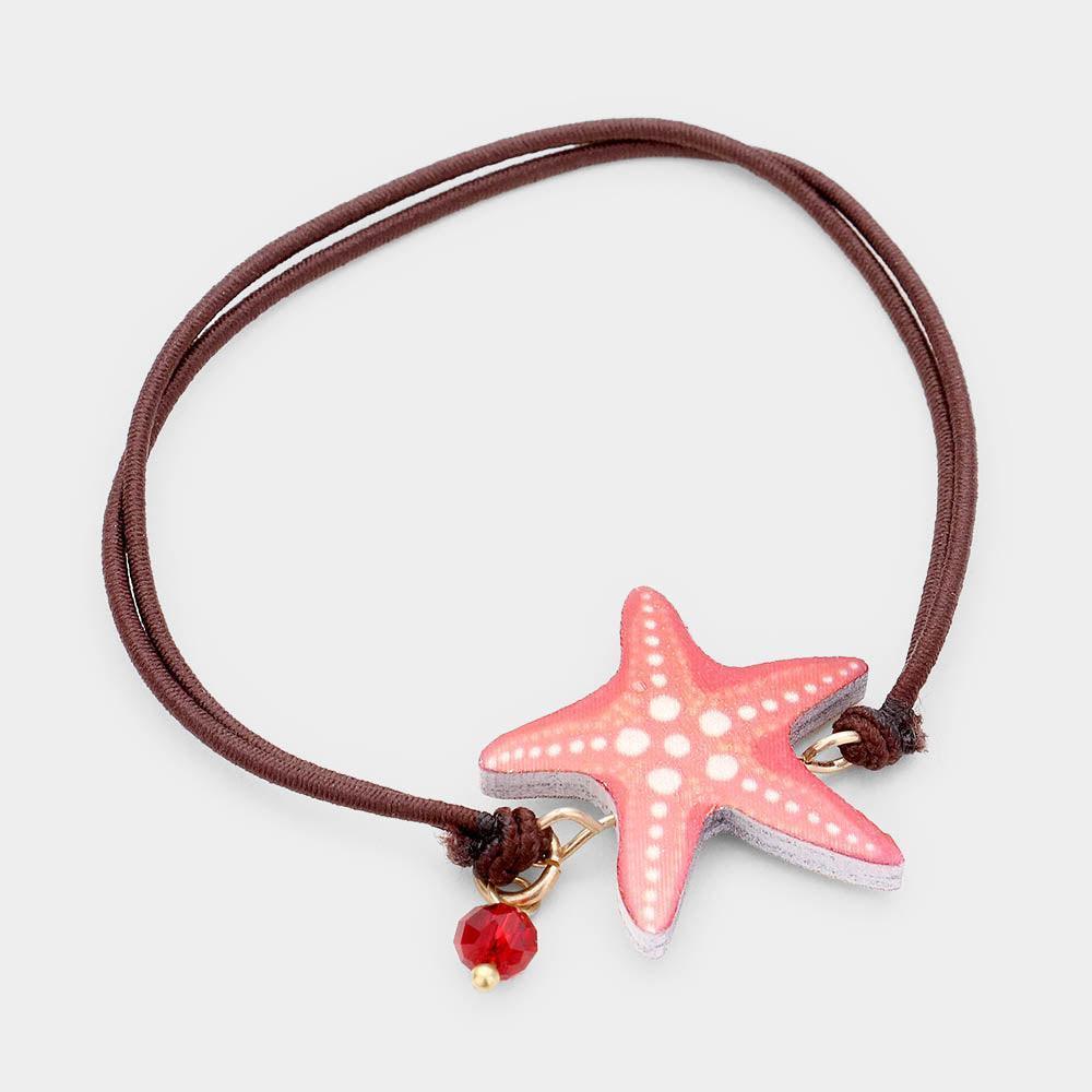 Red Watercolor Wood Starfish Accented Stretch Bracelet - Jewelry Store by Erik Rayo