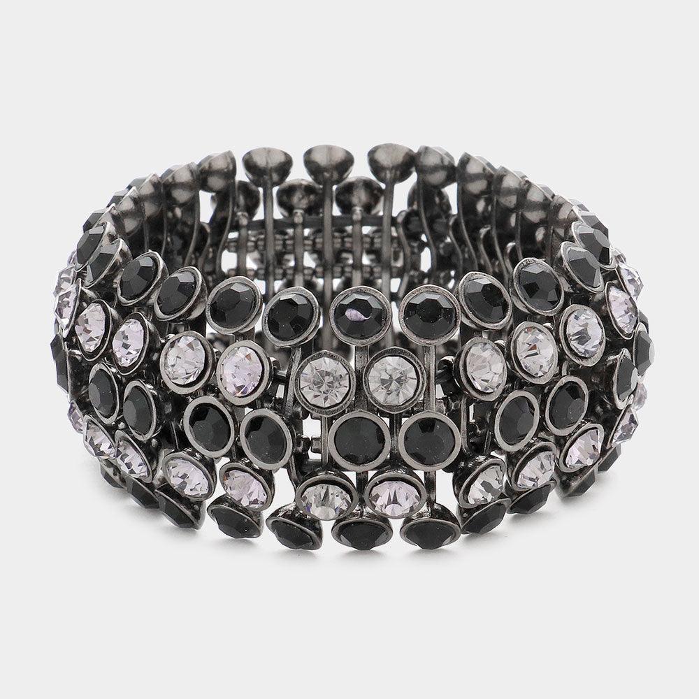 Black Crystal Cluster Stretch Bangle Bracelet - Jewelry Store by Erik Rayo