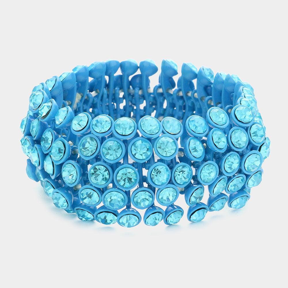 Aqua Crystal Cluster Stretch Bangle Bracelet - Jewelry Store by Erik Rayo