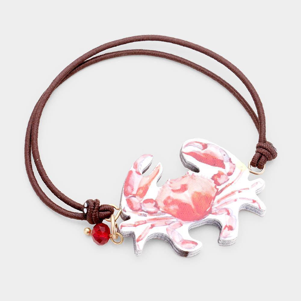 Red Watercolor Wood Crab Accented Stretch Bracelet - Jewelry Store by Erik Rayo