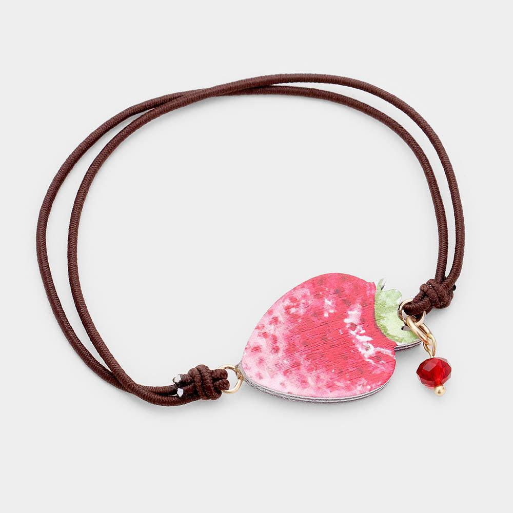 Red Watercolor Wood Strawberry Accented Stretch Bracelet - Jewelry Store by Erik Rayo