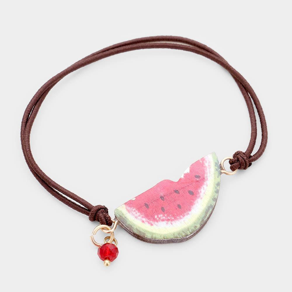 Red Watercolor Wood Watermelon Accented Stretch Bracelet - Jewelry Store by Erik Rayo