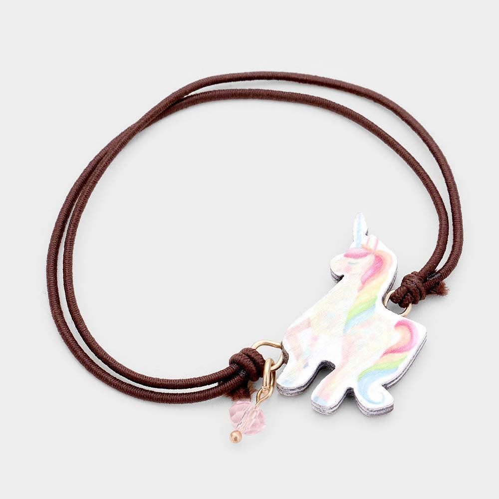 Brown Watercolor Wood Unicorn Accented Stretch Bracelet - Jewelry Store by Erik Rayo