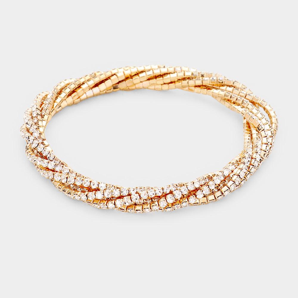 Gold Rhinestone Twist Stretch Bracelet