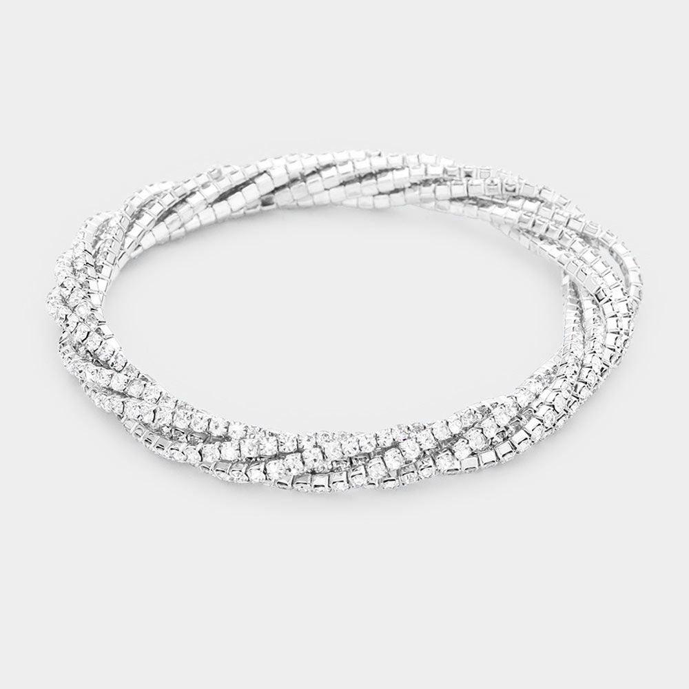 Silver Rhinestone Twist Stretch Bracelet