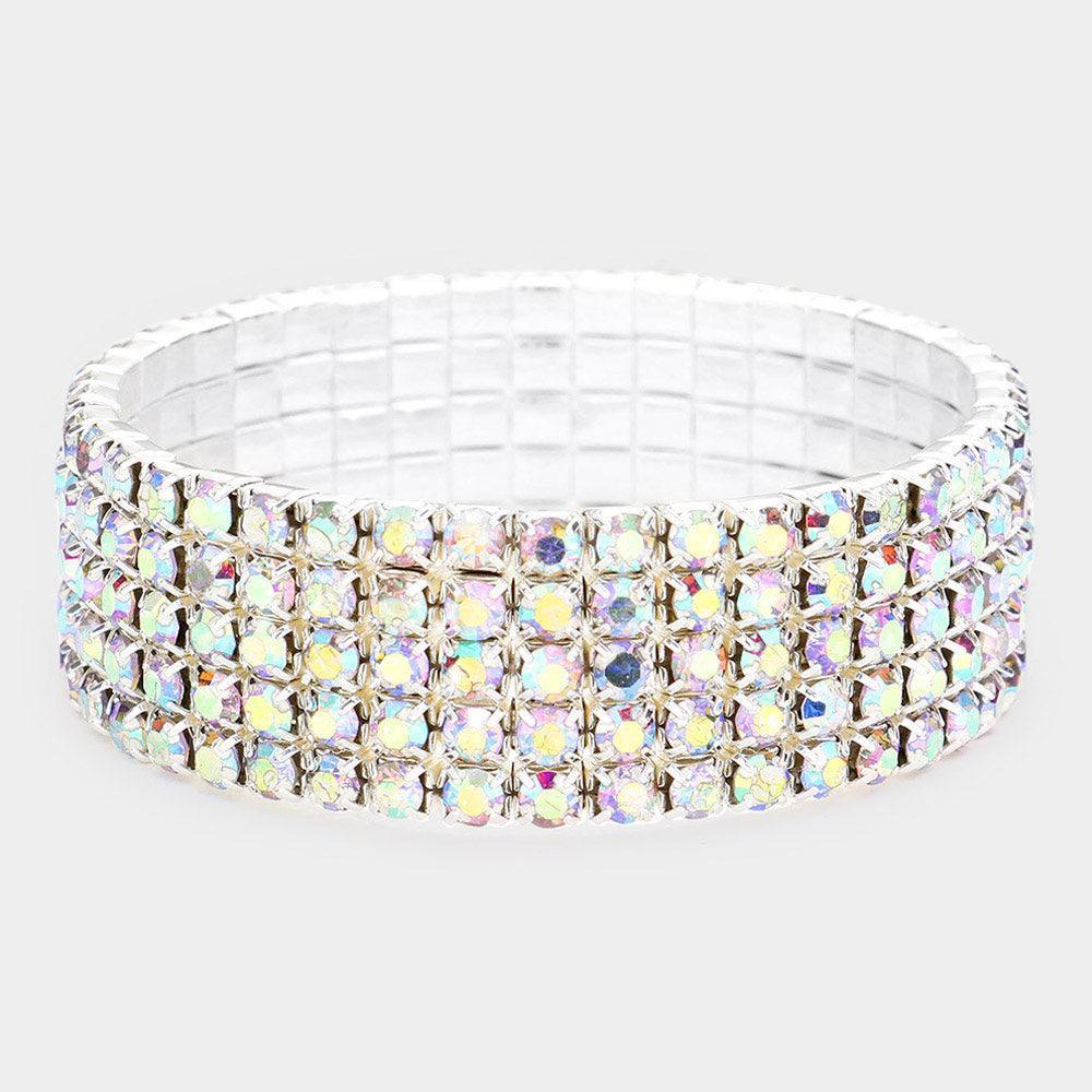 Silver 5Row Crystal Rhinestone Stretchable Bracelet - Jewelry Store by Erik Rayo