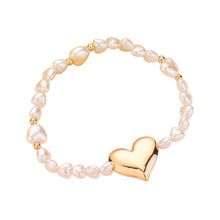 Load image into Gallery viewer, Cream Metal Heart Charm Pointed Pearl Stretch Bracelet
