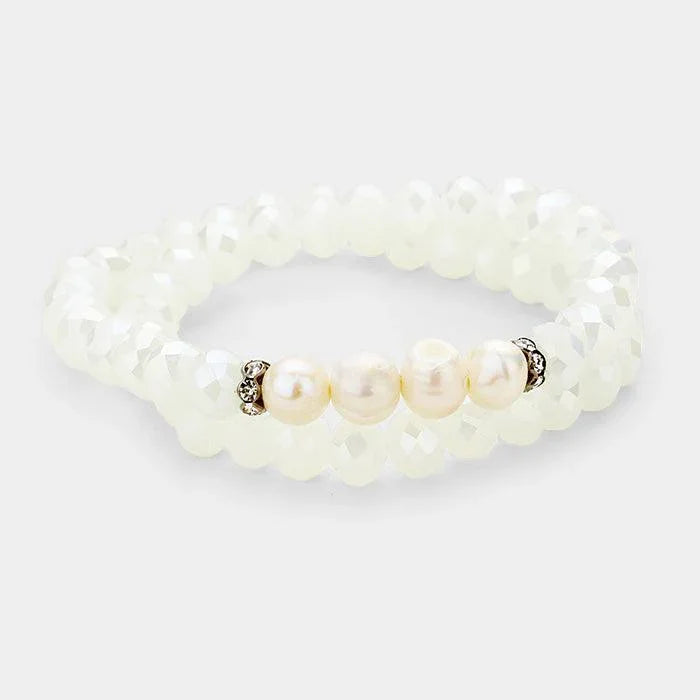 Hematite Freshwater Pearl Accented Beaded Wrap Stretch Bracelet - Jewelry Store by Erik Rayo