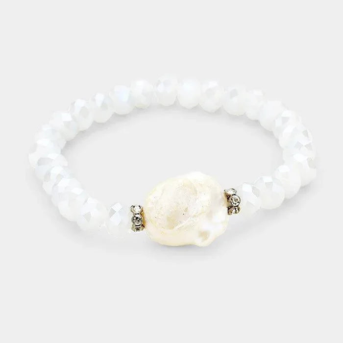 Hematite Freshwater Pearl Accented Beaded Stretch Bracelet - Jewelry Store by Erik Rayo