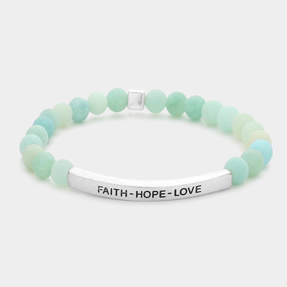 Mint Faith - Hope - Love Message Natural Stone Stretch Bracelet