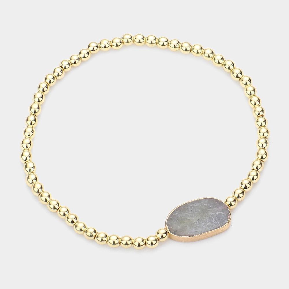 Gray Semi Precious Accented Metal Ball Stretch Bracelet - Jewelry Store by Erik Rayo