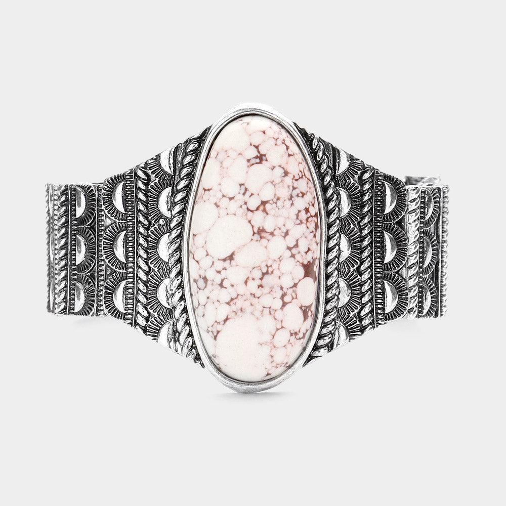 White Oval Natural Stone Accented Stretch Bracelet - Jewelry Store by Erik Rayo
