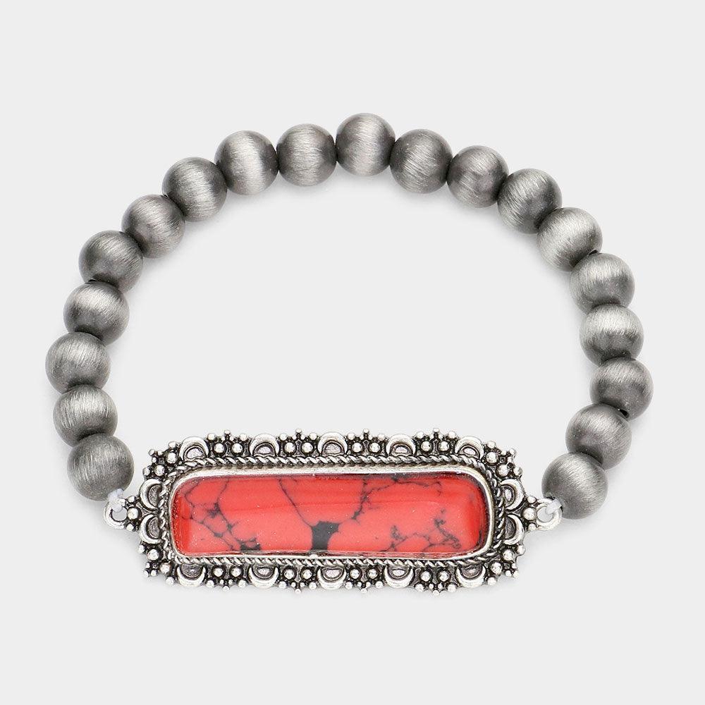 Red Rectangle Natural Stone Accented Stretch Bracelet - Jewelry Store by Erik Rayo