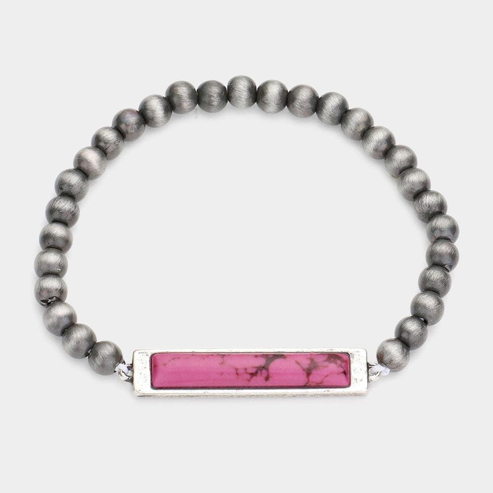 Fuchsia Rectangle Natural Stone Accented Stretch Bracelet - Jewelry Store by Erik Rayo