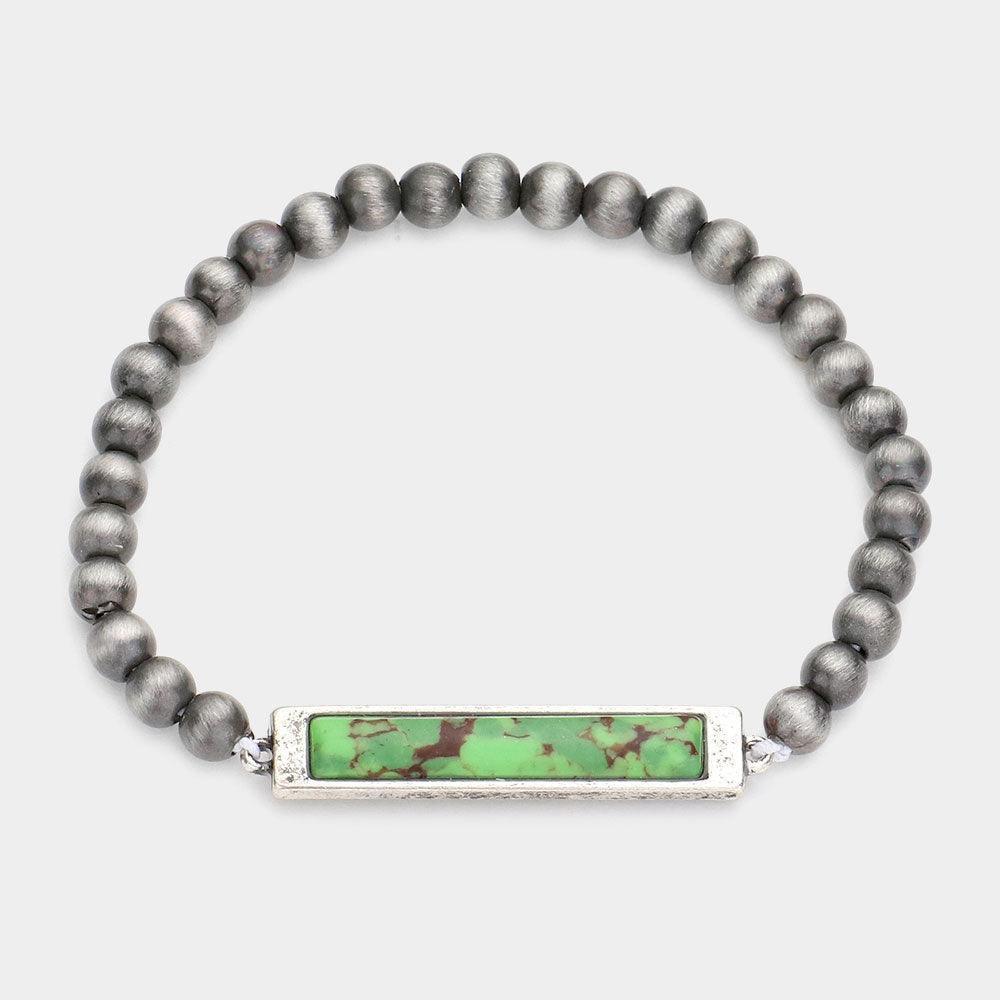 Green Rectangle Natural Stone Accented Stretch Bracelet - Jewelry Store by Erik Rayo