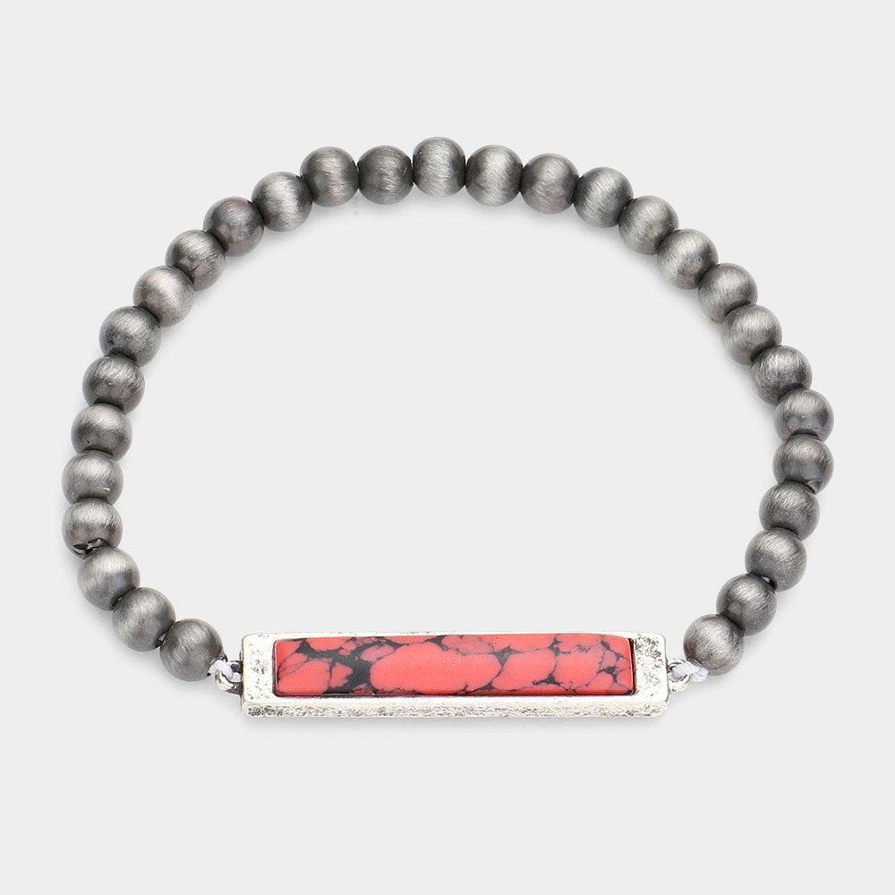 Red Rectangle Natural Stone Accented Stretch Bracelet - Jewelry Store by Erik Rayo