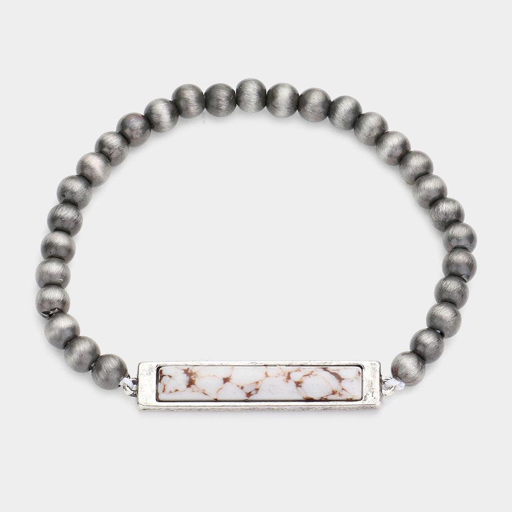 White Rectangle Natural Stone Accented Stretch Bracelet - Jewelry Store by Erik Rayo