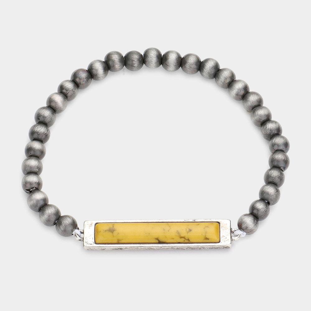 Yellow Rectangle Natural Stone Accented Stretch Bracelet