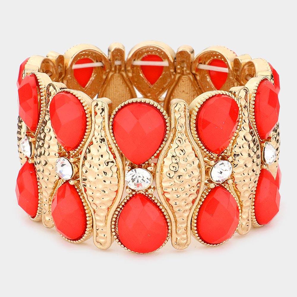 Red Crystal Accented Teardrop Stretch Bracelet