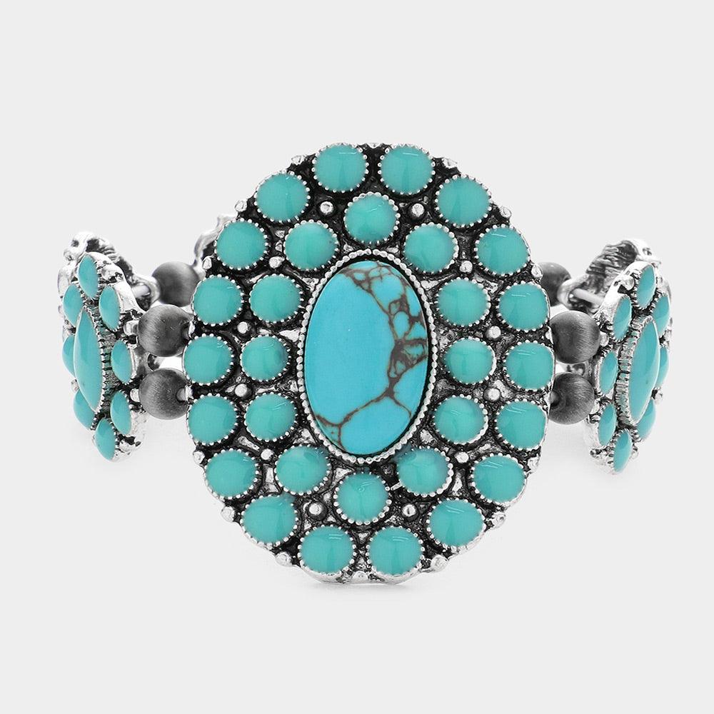 Turquoise Squash Blossom Natural Stone Accented Stretch Bracelet