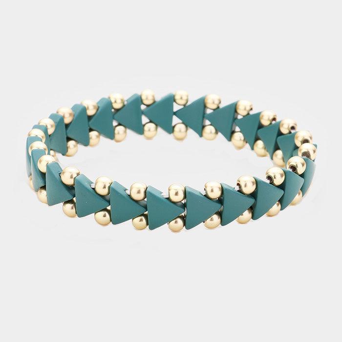 Green Triangle Bead Metal Ball Stretchable Bracelets - Jewelry Store by Erik Rayo
