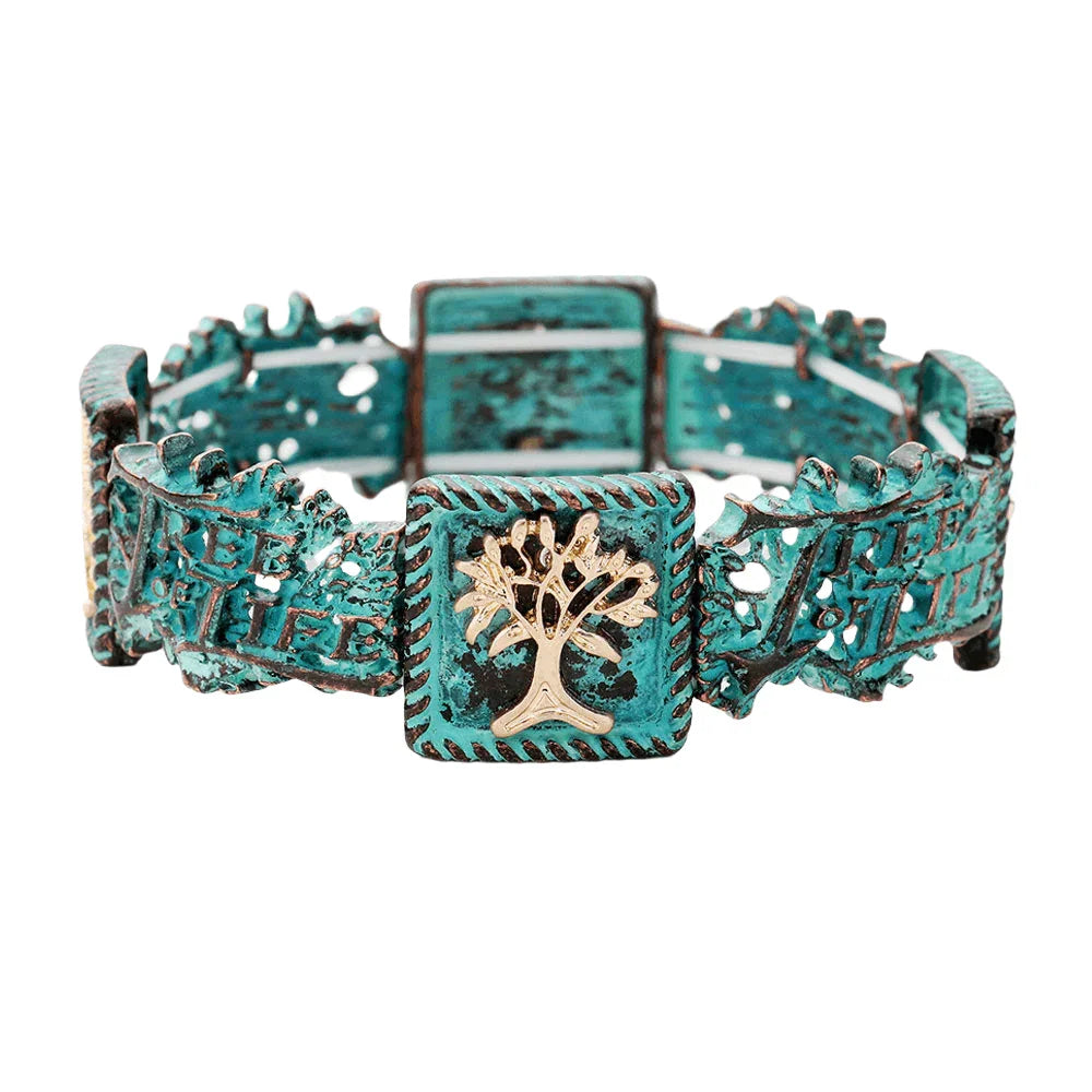 Gold Embellished Tree of Life Metal Stretch Bracelet - Jewelry Store by Erik Rayo