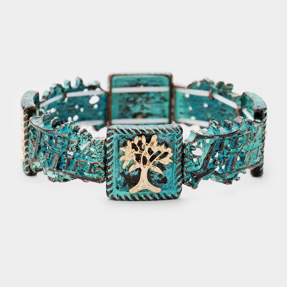 Gold Embellished Tree of Life Metal Stretch Bracelet - Jewelry Store by Erik Rayo