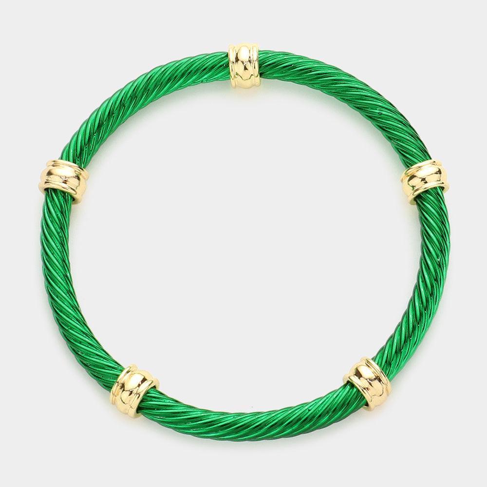 Green Gold Ring Pointed Twisted Metal Stretch Bracelet