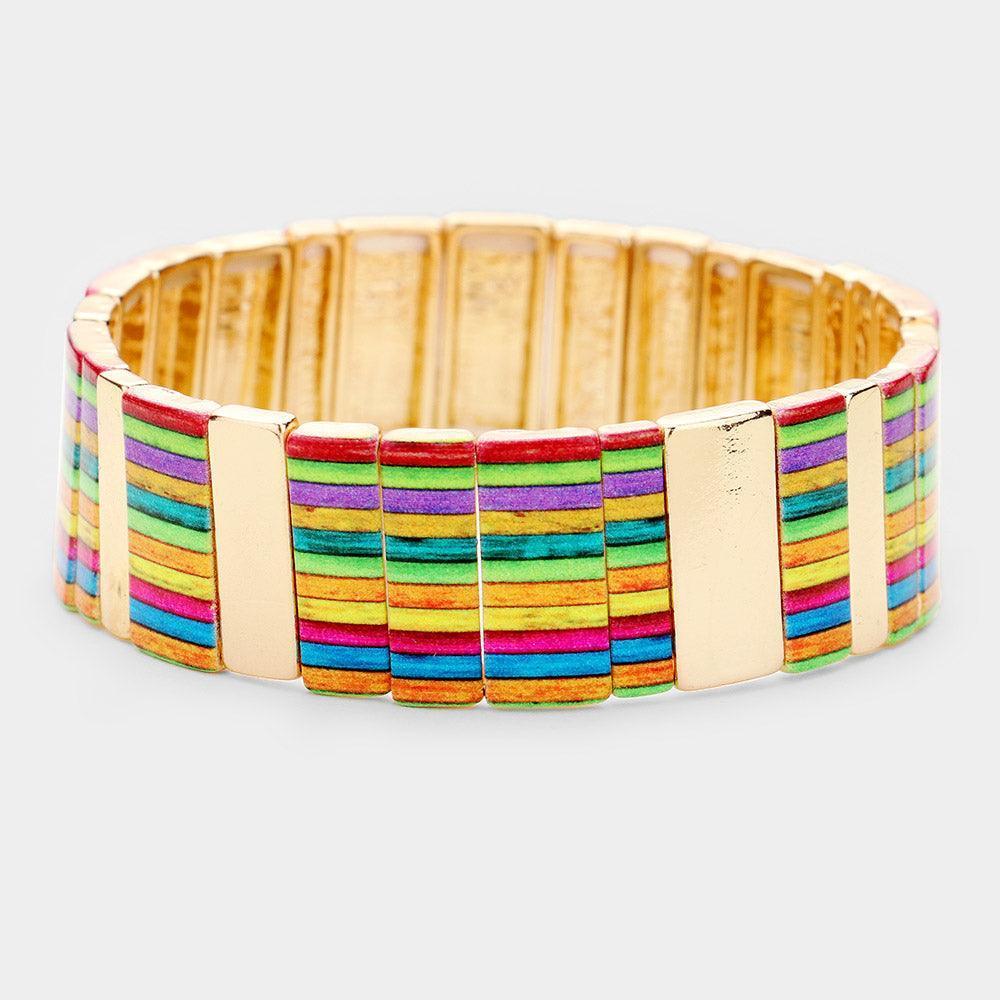 Gold Colorful Multi Pattern Metal Stretch Bracelet - Jewelry Store by Erik Rayo