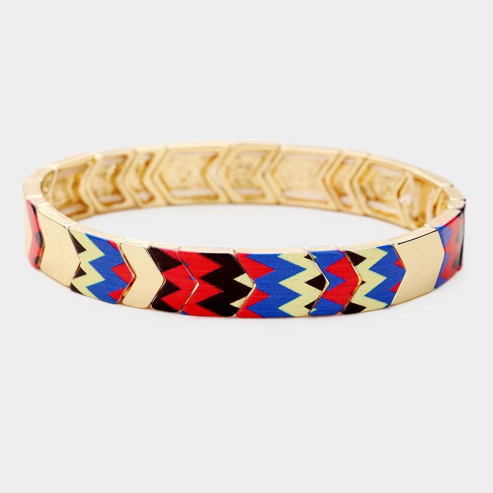 Gold Colorful Multi Pattern Metal Stretch Bracelet - Jewelry Store by Erik Rayo