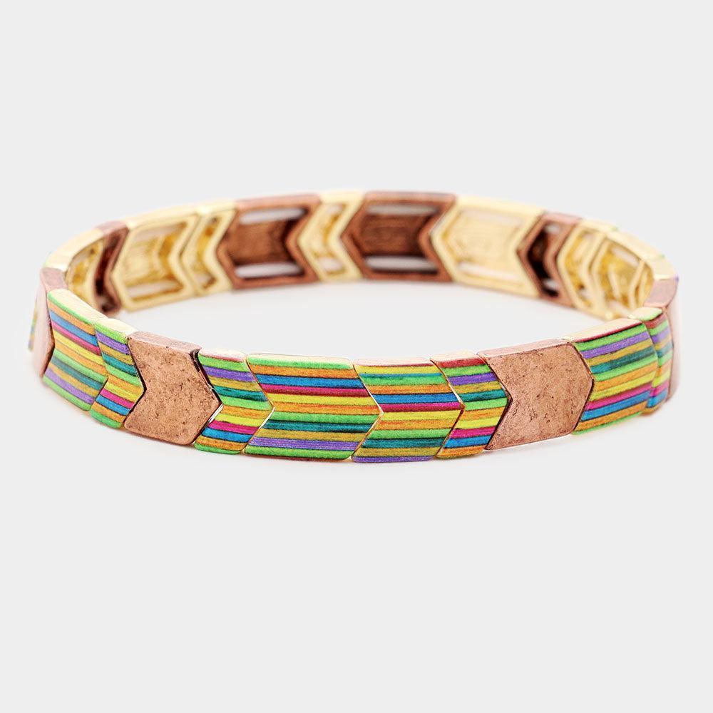 Colorful Multi Pattern Metal Stretch Bracelet - Jewelry Store by Erik Rayo