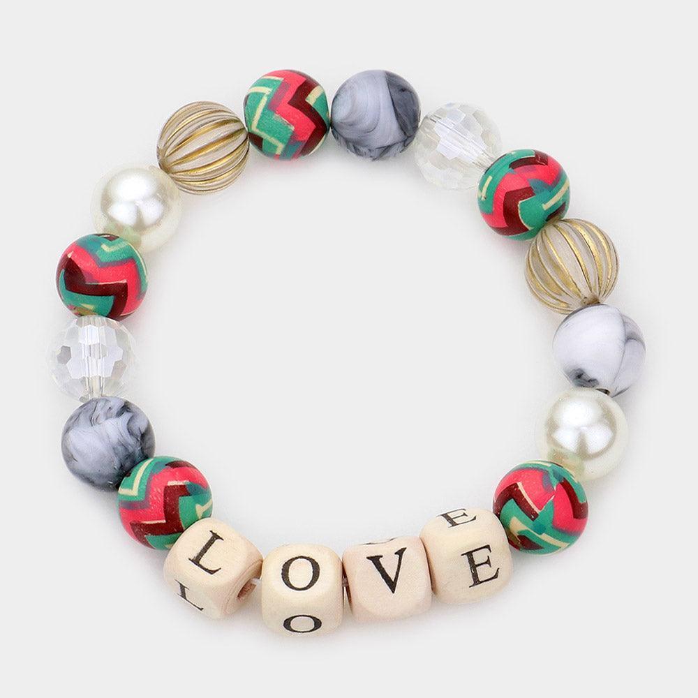 LOVE Message Accented Pearl Beaded Stretch Bracelet - Jewelry Store by Erik Rayo