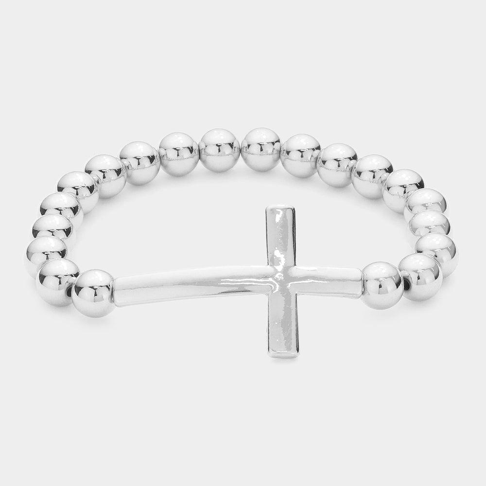 Metal Cross Pendant Stretch Bubble Bracelet