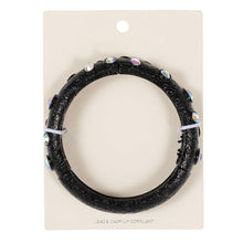 Load image into Gallery viewer, Black Round Glass Stone Accented Textured Metal Bangle Stretch Bracelet
