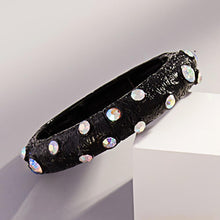 Load image into Gallery viewer, Black Round Glass Stone Accented Textured Metal Bangle Stretch Bracelet
