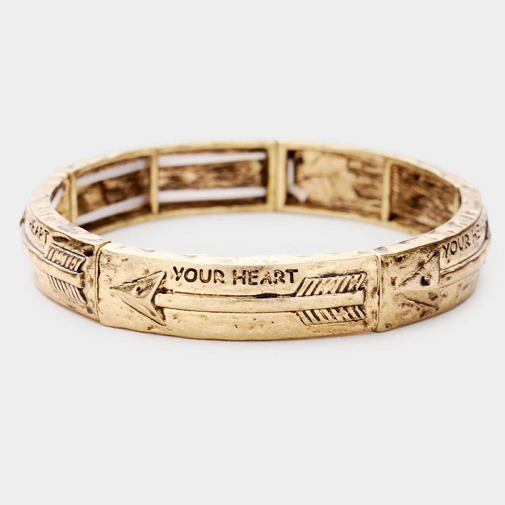 Gold Your heart metal arrow stretch bracelet - Jewelry Store by Erik Rayo