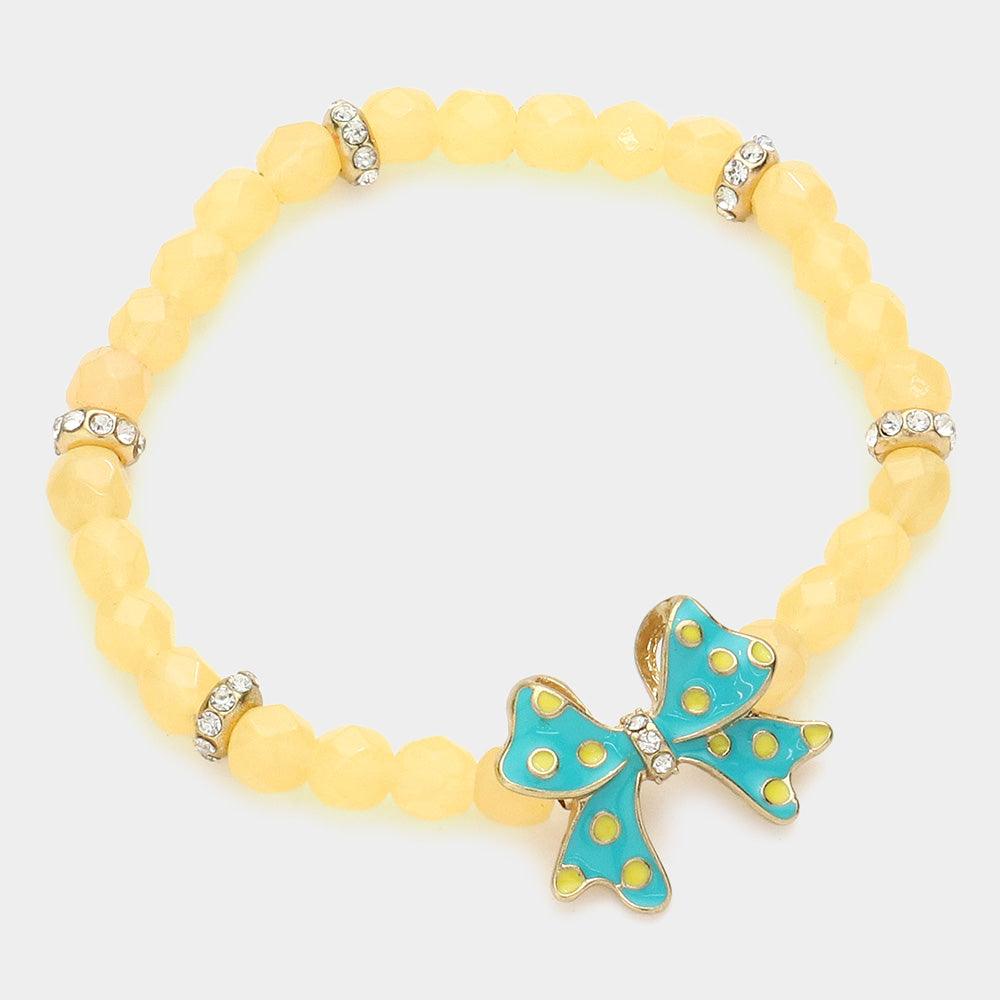 Yellow Enamel bow beaded stretch bracelet