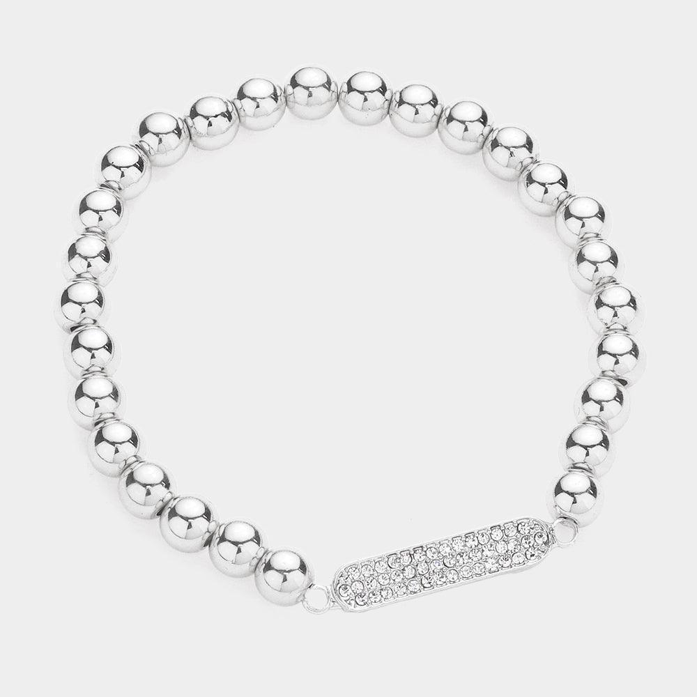 Rhinestone Pave Oval Accented Metal Ball Stretch Bracelet - Jewelry Store by Erik Rayo